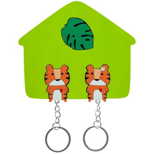 Ключница деревянная на два ключа Хлэб Тигры