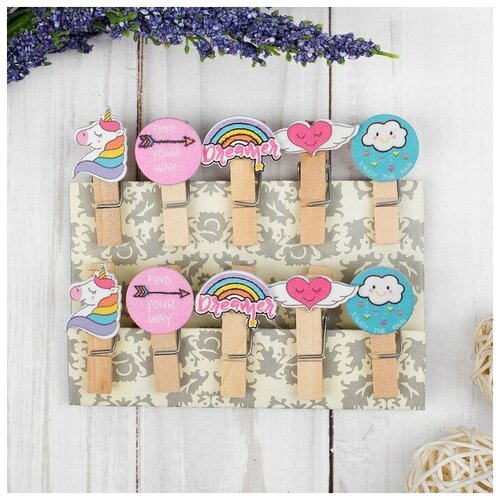 фото Прищепки декоративные с веревкой для подвеса «вдохновение» набор 10 шт. mikimarket