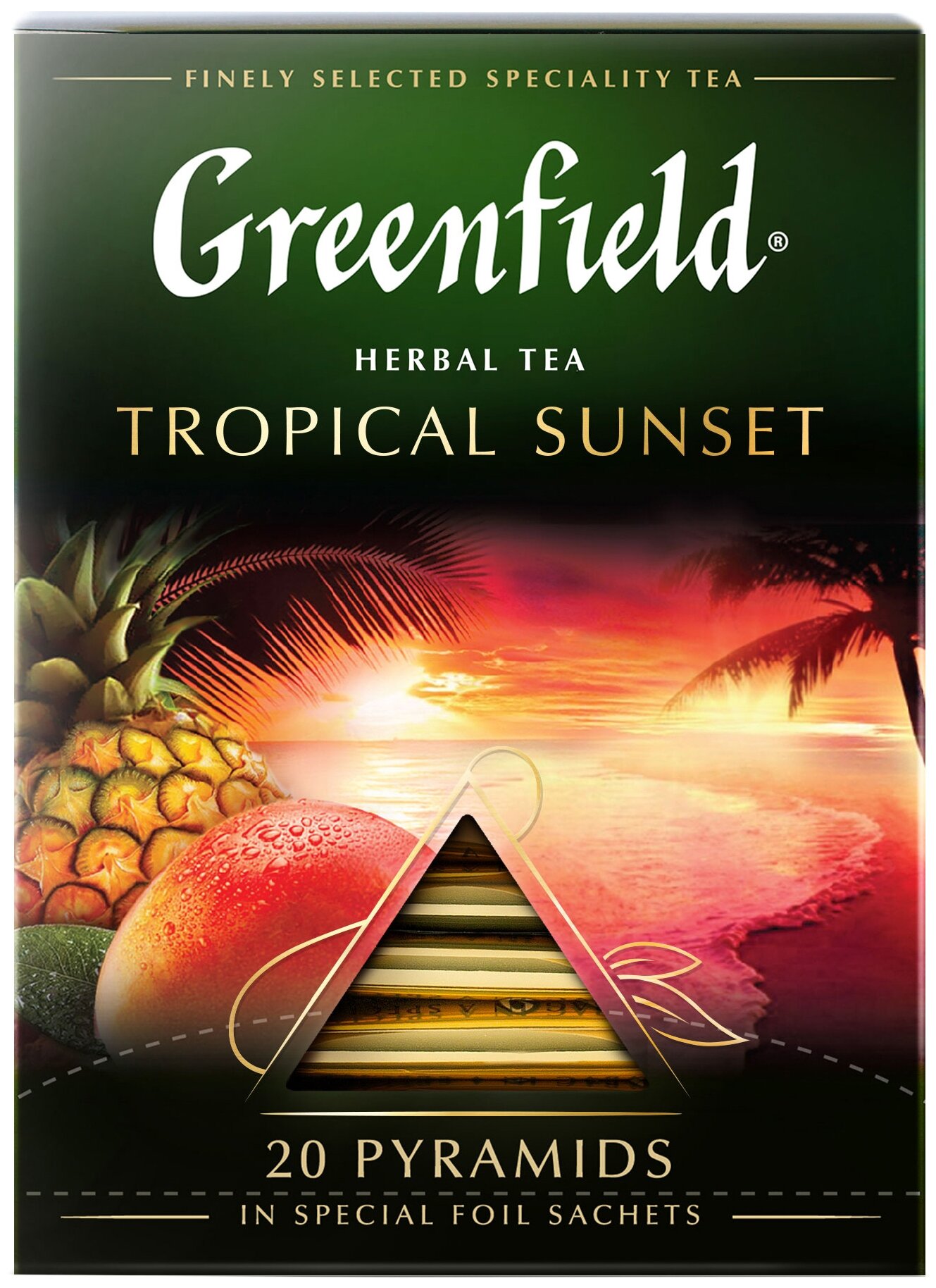 Чай GREENFIELD Tropical Sunset, фруктовый с добавками, 20 шт, пирамидки - фотография № 1