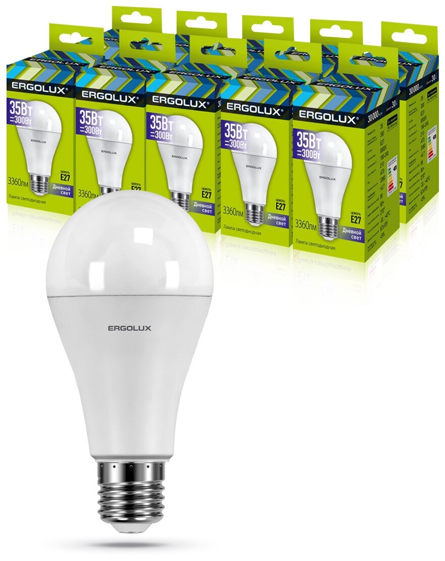 Набор из 10 светодиодных лампочек Ergolux LED-A70-35W-E27-6K