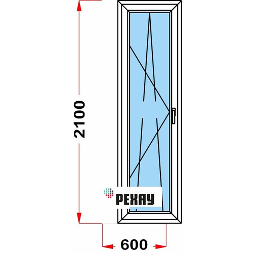 Балконная дверь из профиля РЕХАУ BLITZ (2100 x 600) 56, с поворотно-откидной створкой, 2 стекла, левое открывание балконная дверь из профиля рехау blitz 2100 x 650 57 с поворотно откидной створкой 2 стекла левое открывание