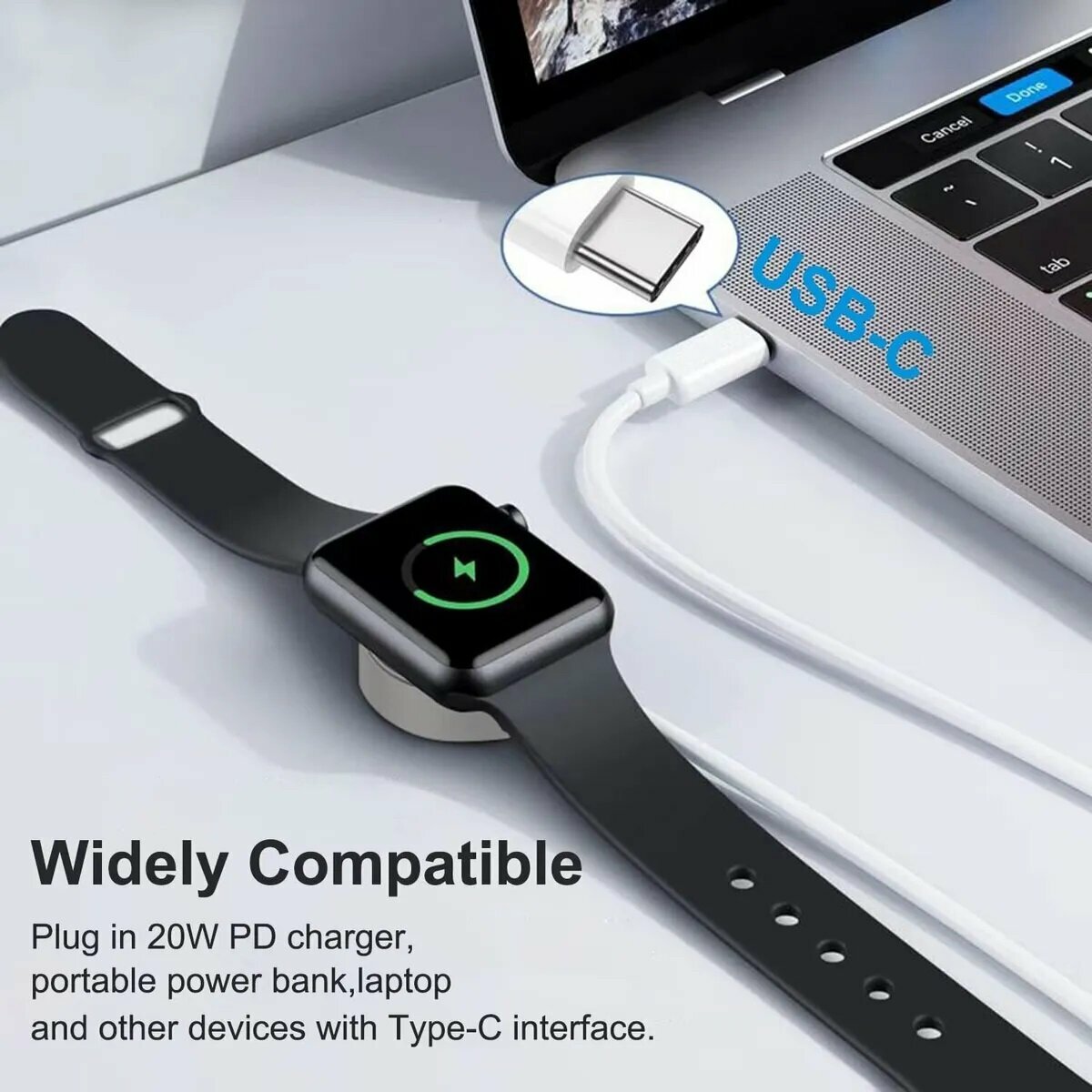 Беспроводное зарядное USB-C (Type-C) устройство для Apple Watch Series 1 2 3 4 5 6 SE (Magnetic Charging). Беспроводная зарядка для умных часов Эпл Вотч Тайп Си