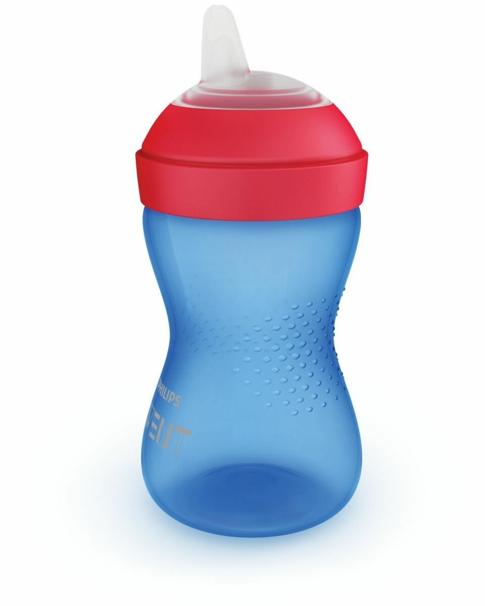 Чашка непроливайка с мягким носиком Philips Avent SCF802/01 300 мл, для детей с 9 месяцев, с защитным колпачком, красный/синий