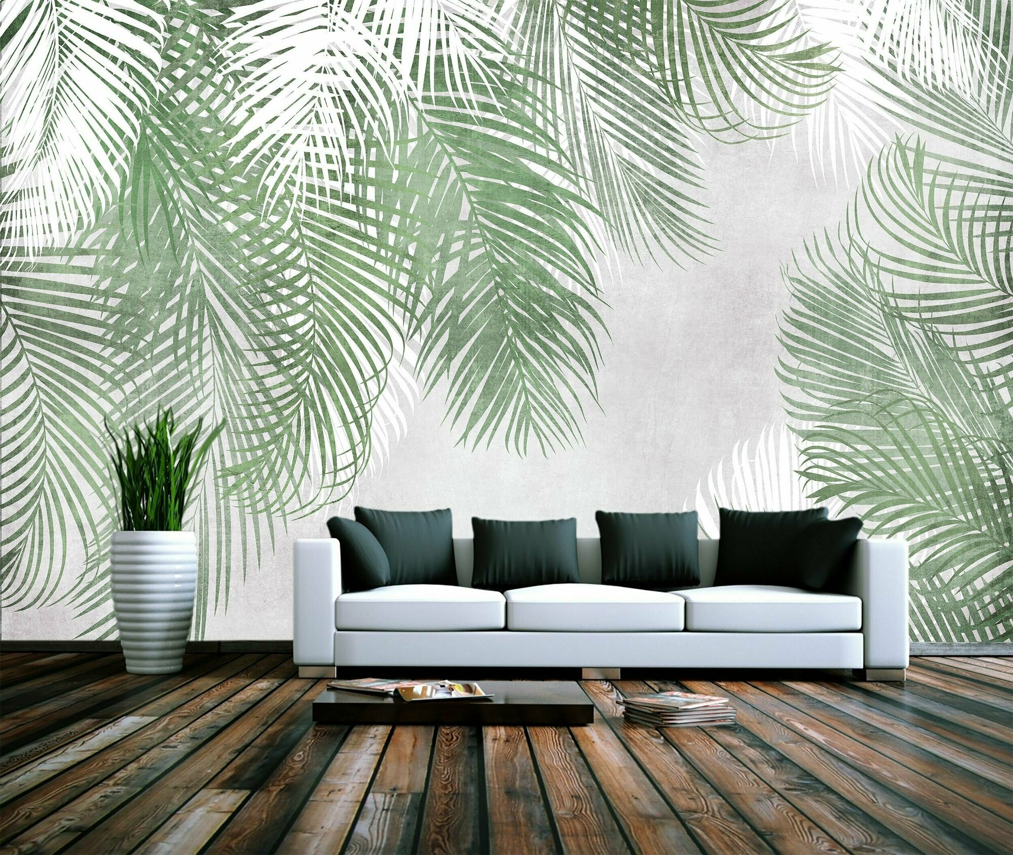 Фотообои флизелиновые 400х250см. на стену. Серия TROPIC ARTDELUXE. Коричневые тропические листья пальмы. Обои дизайнерские, эксклюзивные.