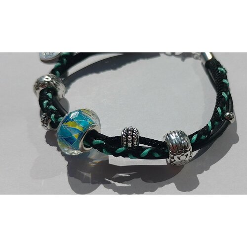 Браслет, стекло, металл, размер 17 см, черный, серебряный