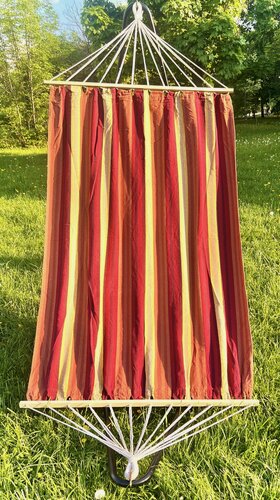 Изображение товара Гамак 145*200/280см, полотняный, хлопок, общая длина 280 см, бордовый полоски, до 200кг