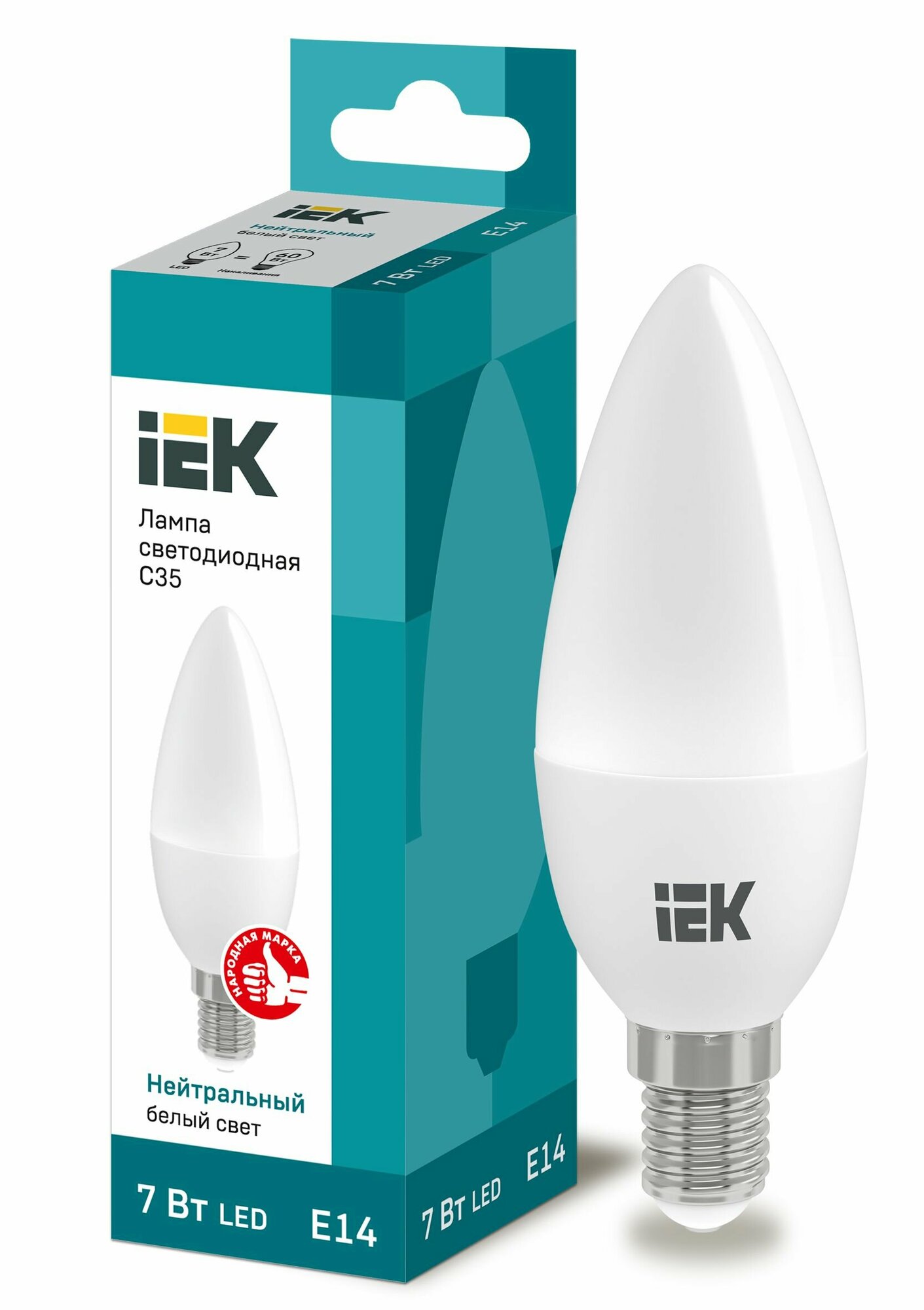 Лампа светодиодная IEK ECO C35 свеча 7Вт 230В 4000К E14 (LLE-C35-7-230-40-E14)