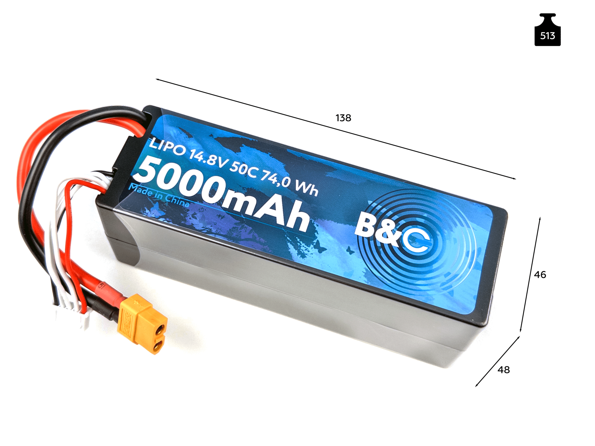 Аккумулятор Li-po B&C 5000 MAH 14.8v (4s) 50C, XT60, Hard case — фото 1