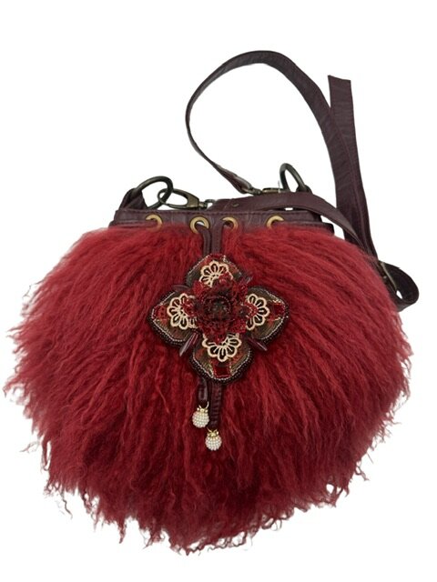 Сумка Королевство Птички & Бабочки, фактура бархатистая, красный — фото 1