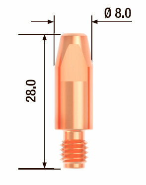 Контактный наконечник M6х28 мм диаметр 1.6 мм (25 шт)