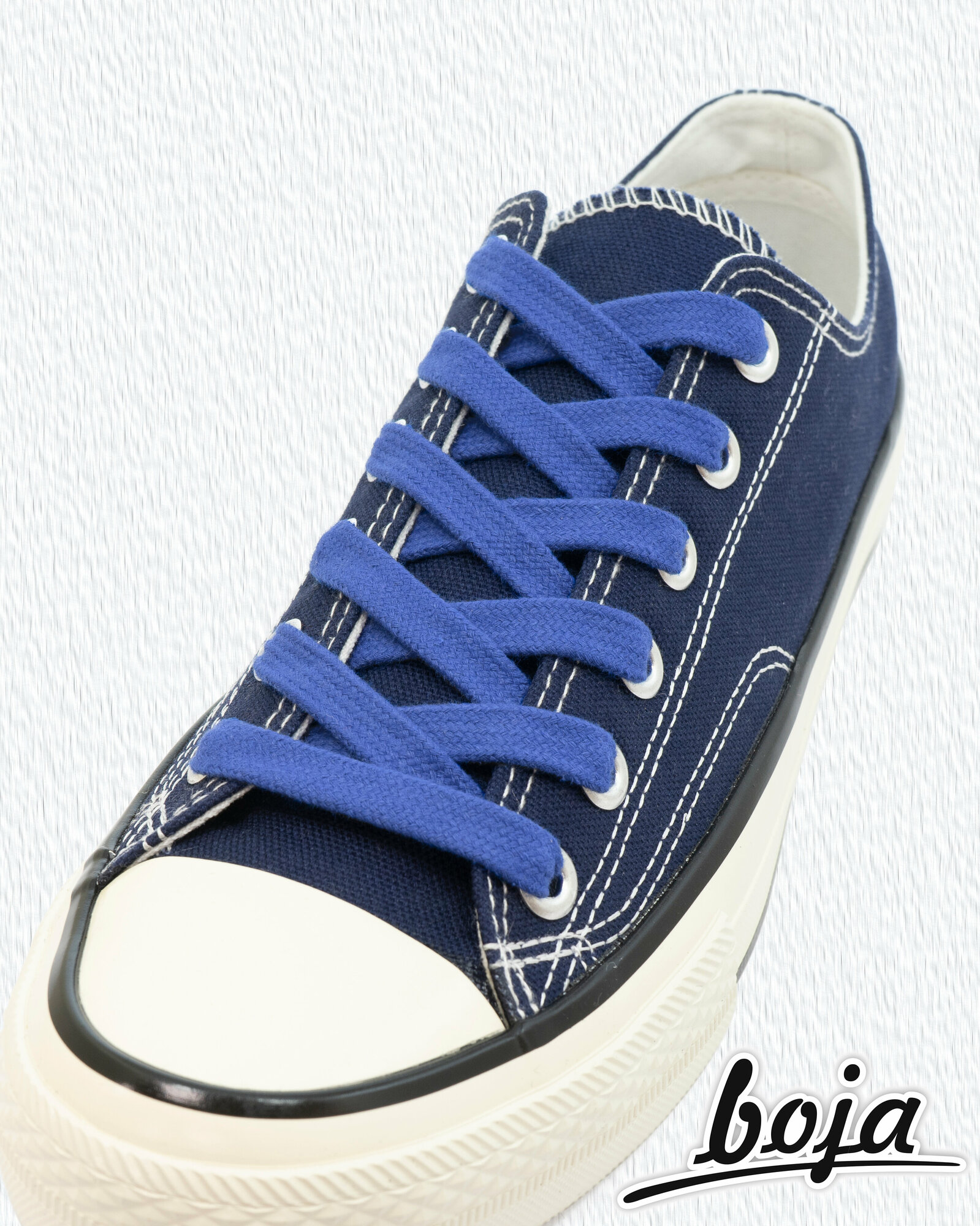 Шнурки для обуви BOJA плоские, Х/Б, синие ультрамариновые, 100 см; для кроссовок, кед, ботинок, сапог; широкие 10 мм; НЕ эластичные; НЕ резиновые; НЕ силиконовые; без фиксаторов