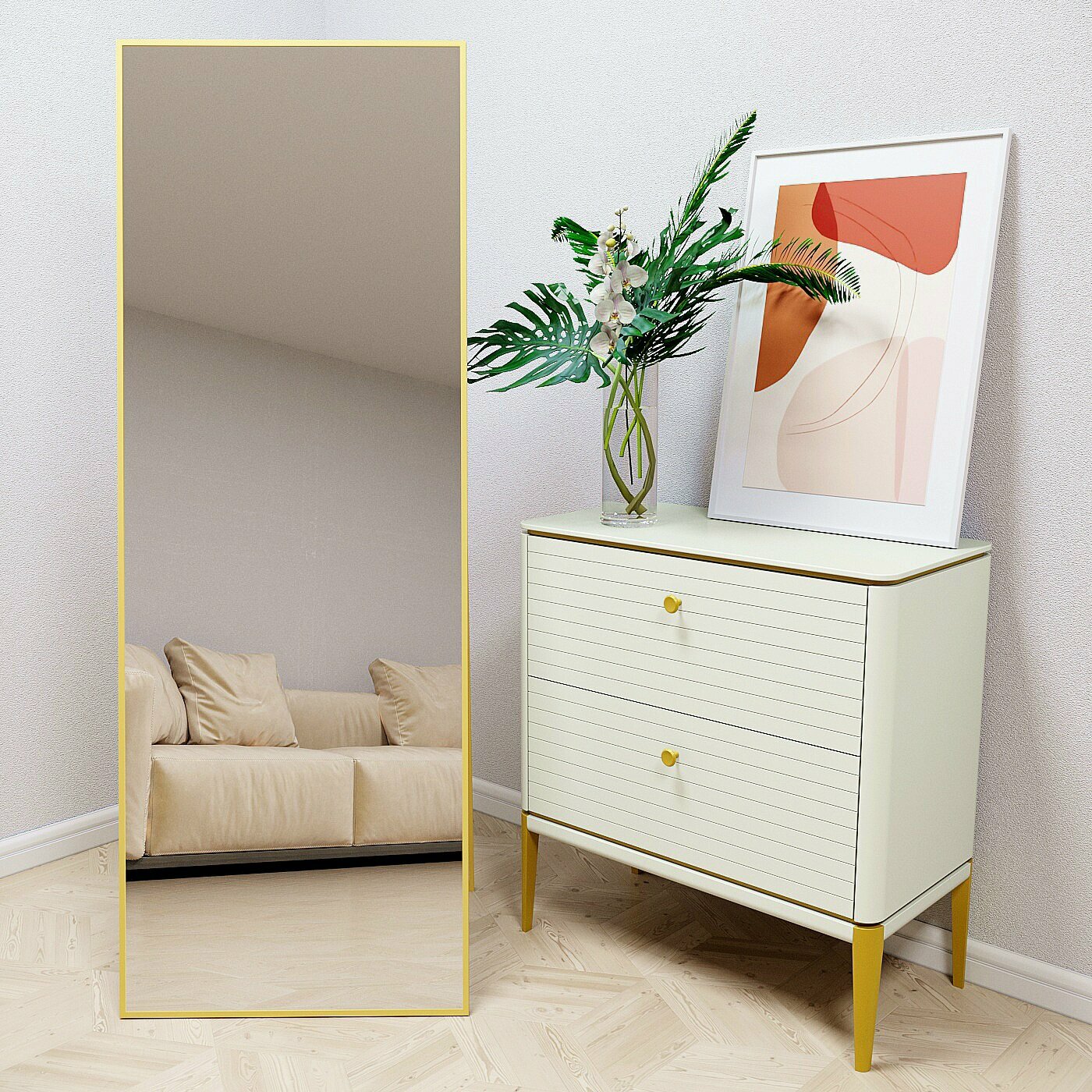 Зеркало напольное в алюминиевой раме Market-house , 170х60 см. Золото