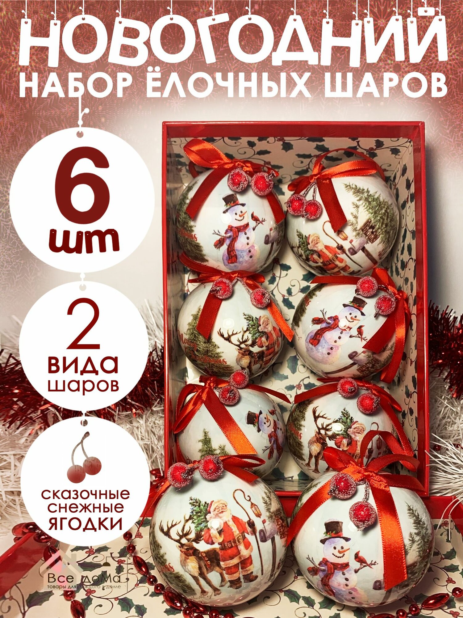 Набор ёлочных шаров 6 шт
