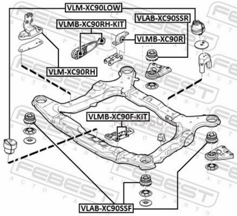 Подушка двигателя (гидравлическая) VOLVO S80 2007- FEBEST VLM-XC90LOW Febest арт. VLM-XC90LOW