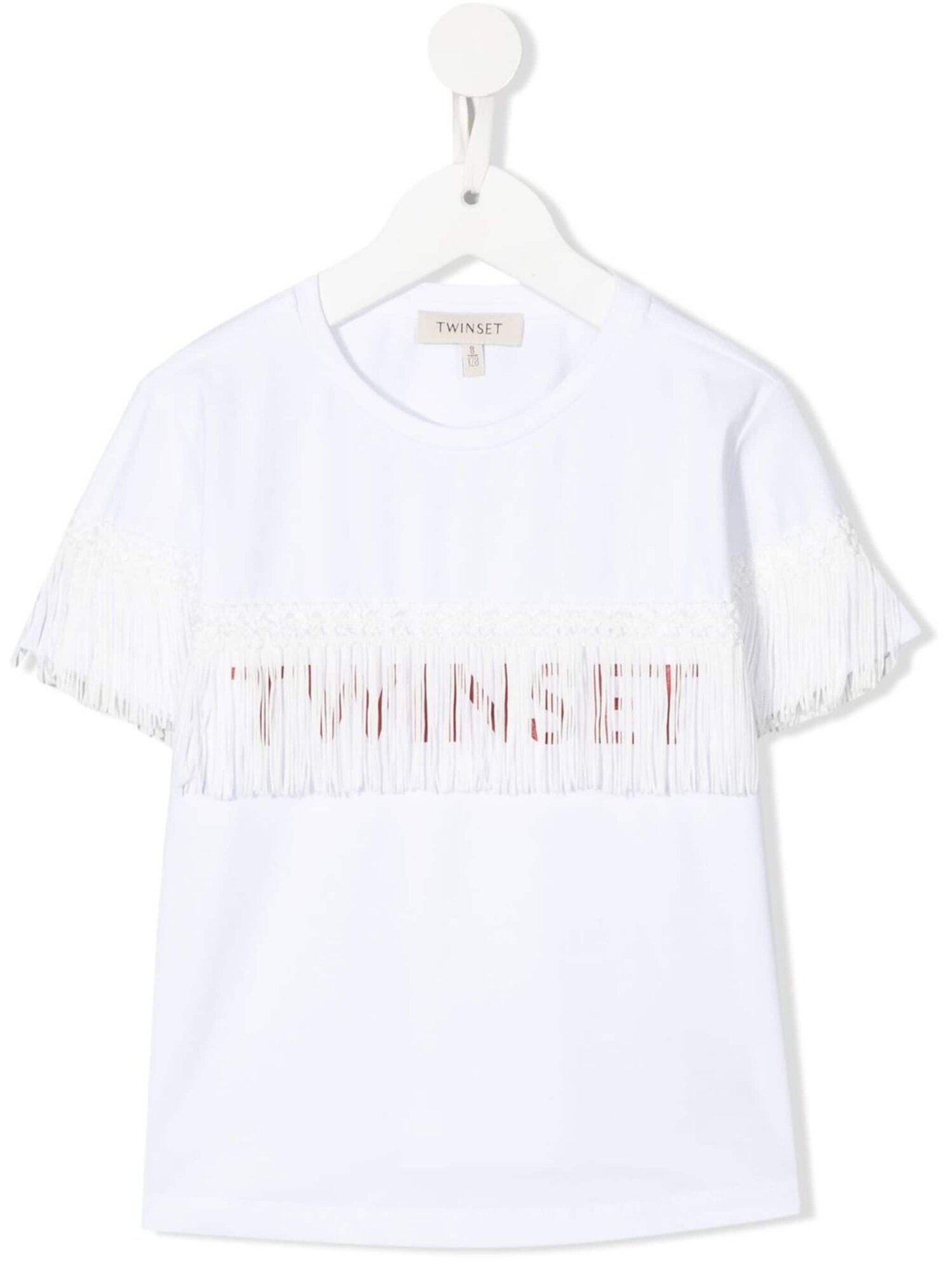 TWINSET Kids - футболка с бахромой и логотипом - Дети - 10 - Серебристый