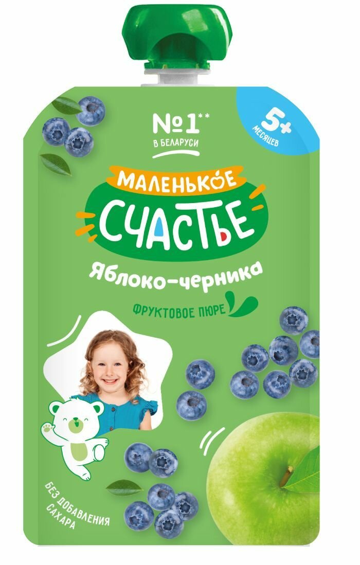 Маленькое счастье Пюре Яблоко Черника {с 5 мес} (Гуалапак) 90г