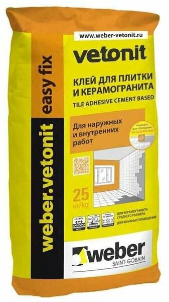 Клей Для Плитки И Камня Клей для плитки Weber Vetonit Easy Fix 25 кг