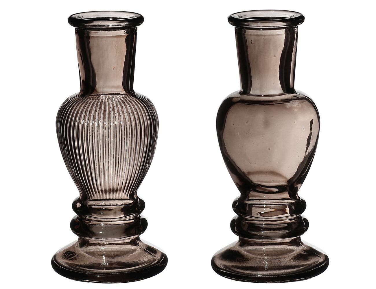 Стеклянные подсвечники-вазы, серые, 11 см, 2 шт, 4 SEASONS