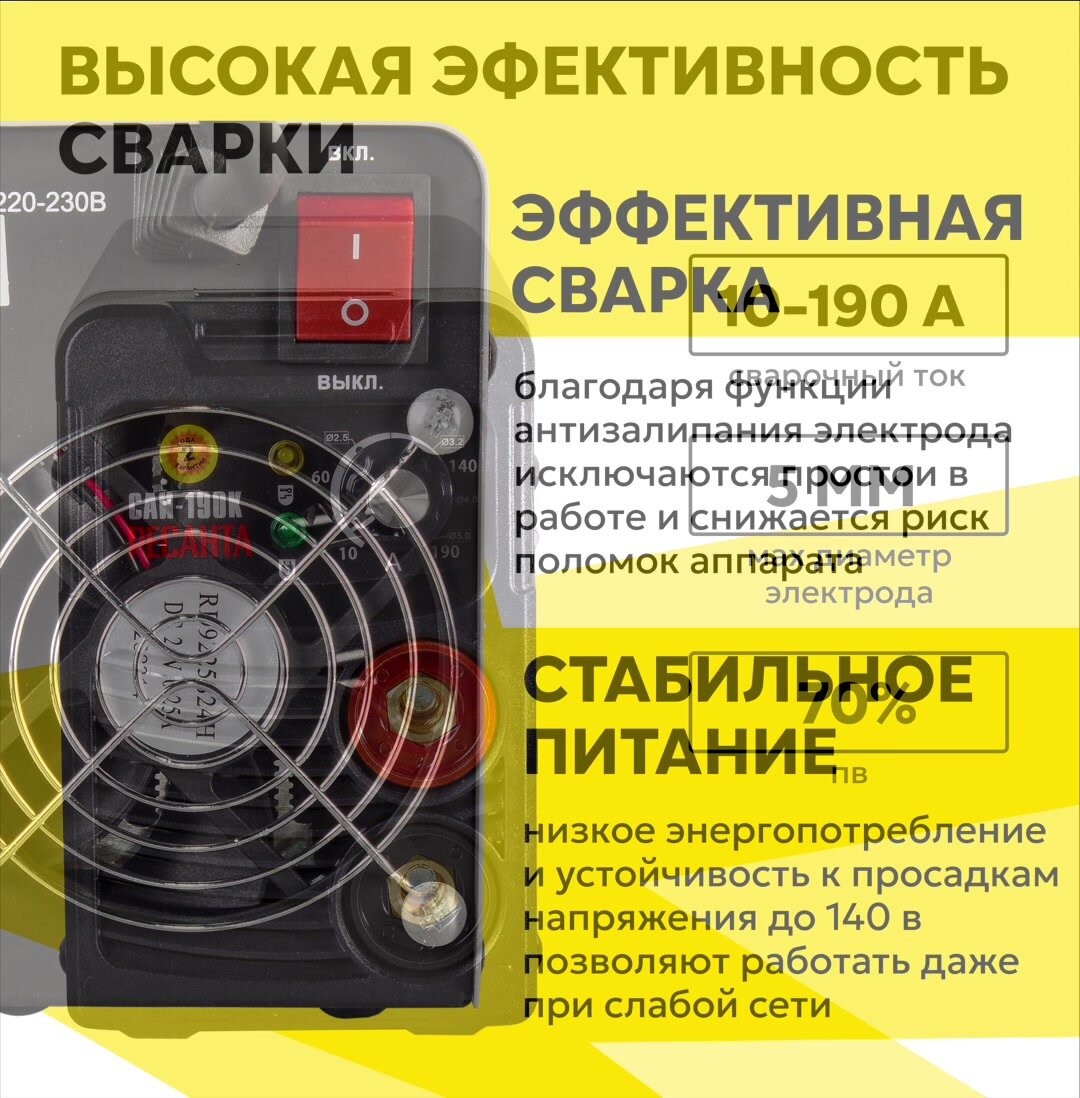 Сварочный аппарат инверторный САИ190К (компакт) Ресанта, ММА, 190А — фото 1