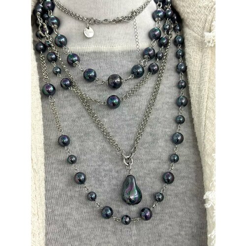 Комплект украшений MOLODYH, длина 58 см, черный, синий, серый