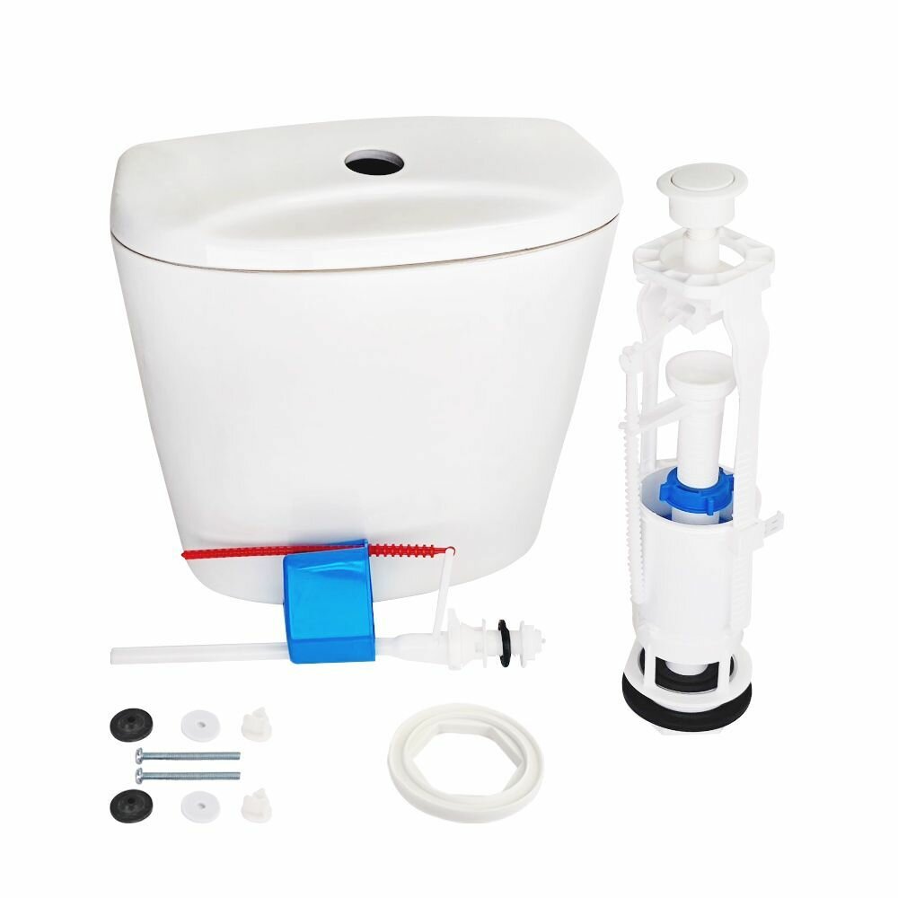 Бачок для унитаза Универсал кнопочный нижняя подводка Лобненский стройфарфор с арматурой Ани Пласт WC6550 (кнопка белая)