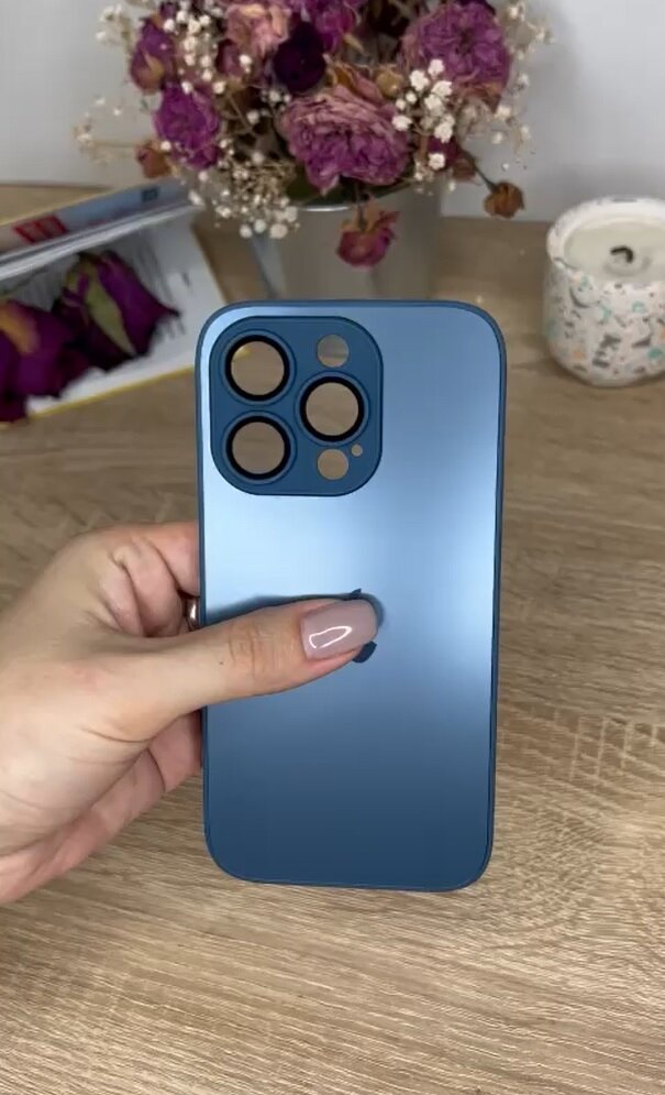 Чехол матовый стеклянный на iPhone 14 Pro Синий