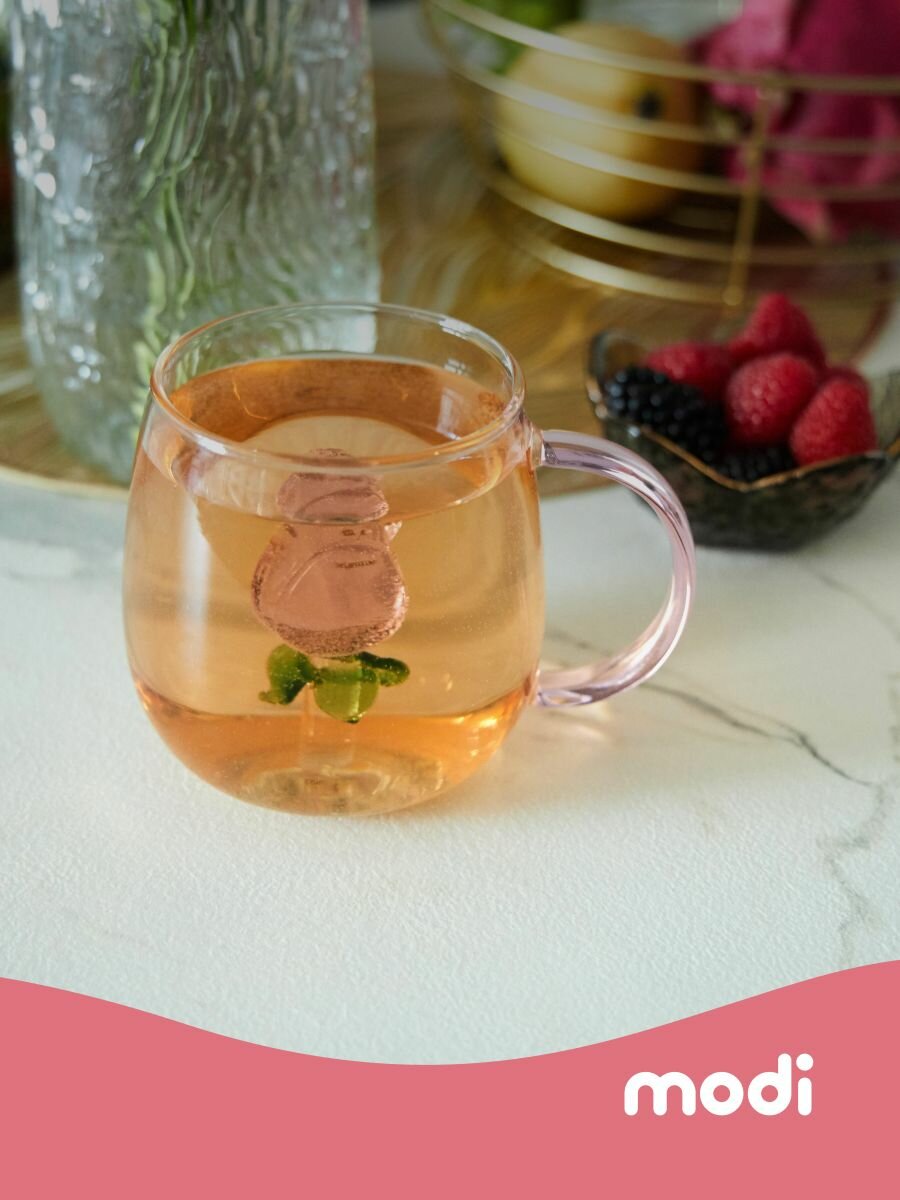 Modi Кружка стеклянная с объемной фигуркой розы, для чая и кофе, 350мл — фото 1