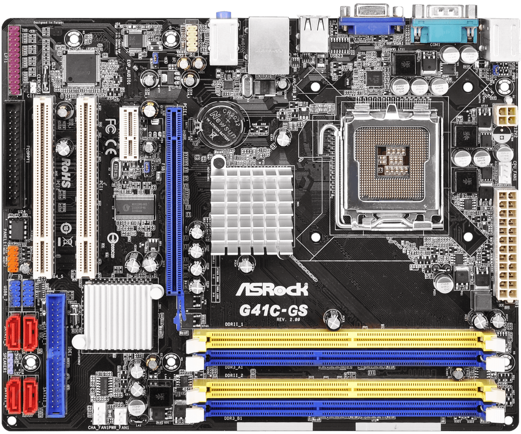 Материнская плата ASRock G41C-GS R2.0 (S-775/iG41/4xDDR2/DDR3/1xPCI-Ex16/1xPCI-Ex1/2xPCI/SB5.1/GLAN/D-SUB/mATX) RET — фото 1