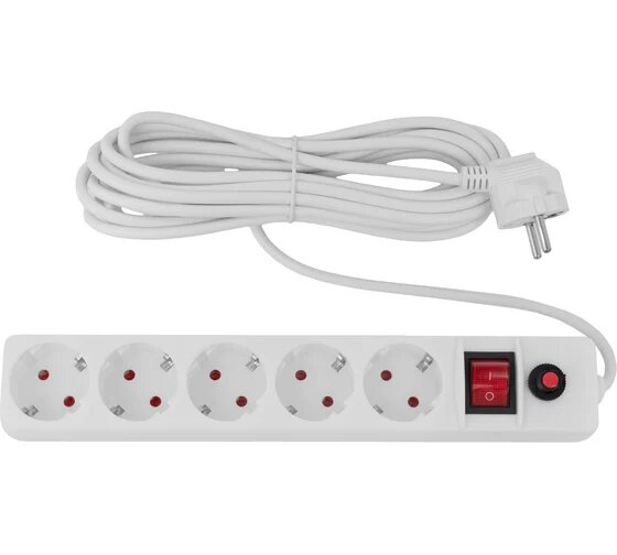 Сетевой фильтр Gigant с заземлением белый ПВС 3x1мм2 5 розеток 5м 80113