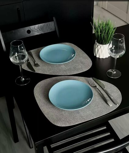 Изображение товара Сервировочные салфетки из экокожи, 2 шт, 45х36 см треугольные, термостойкие, водонепроницаемые, серый меланж