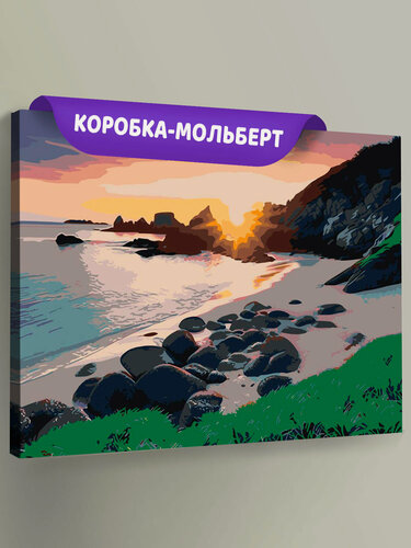 Изображение товара Картина по номерам на холсте с подрамником "Природа: Пейзаж с берегом моря на закате 2", Раскраска 40х50 см, Побережье