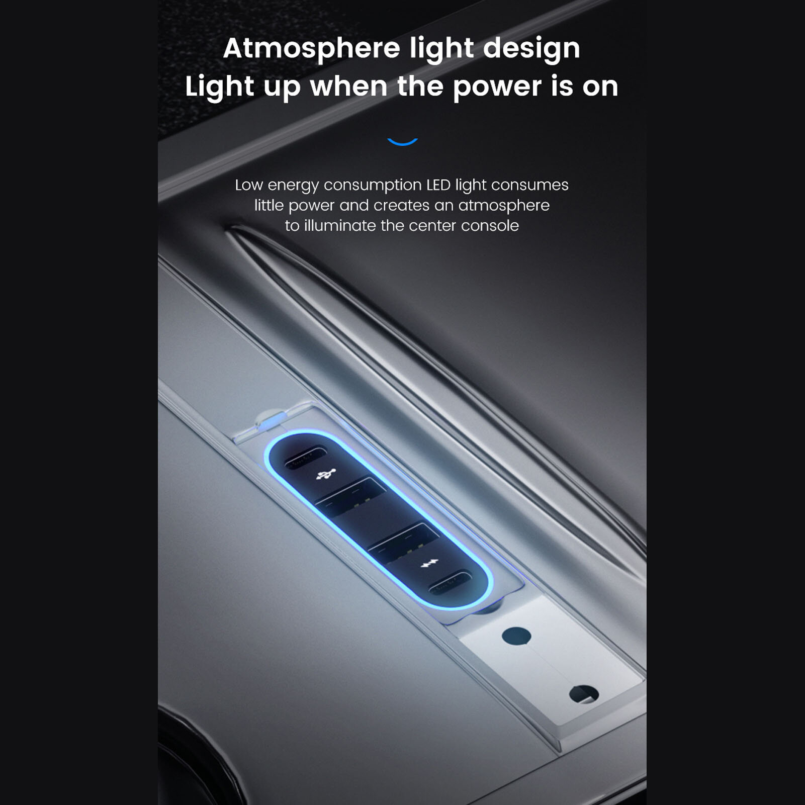 Автомобильная док-станция со светодиодной подсветкой, встроенный USB-концентратор центральной консоли мощностью 27 Вт для Tesla Model Y Model 3