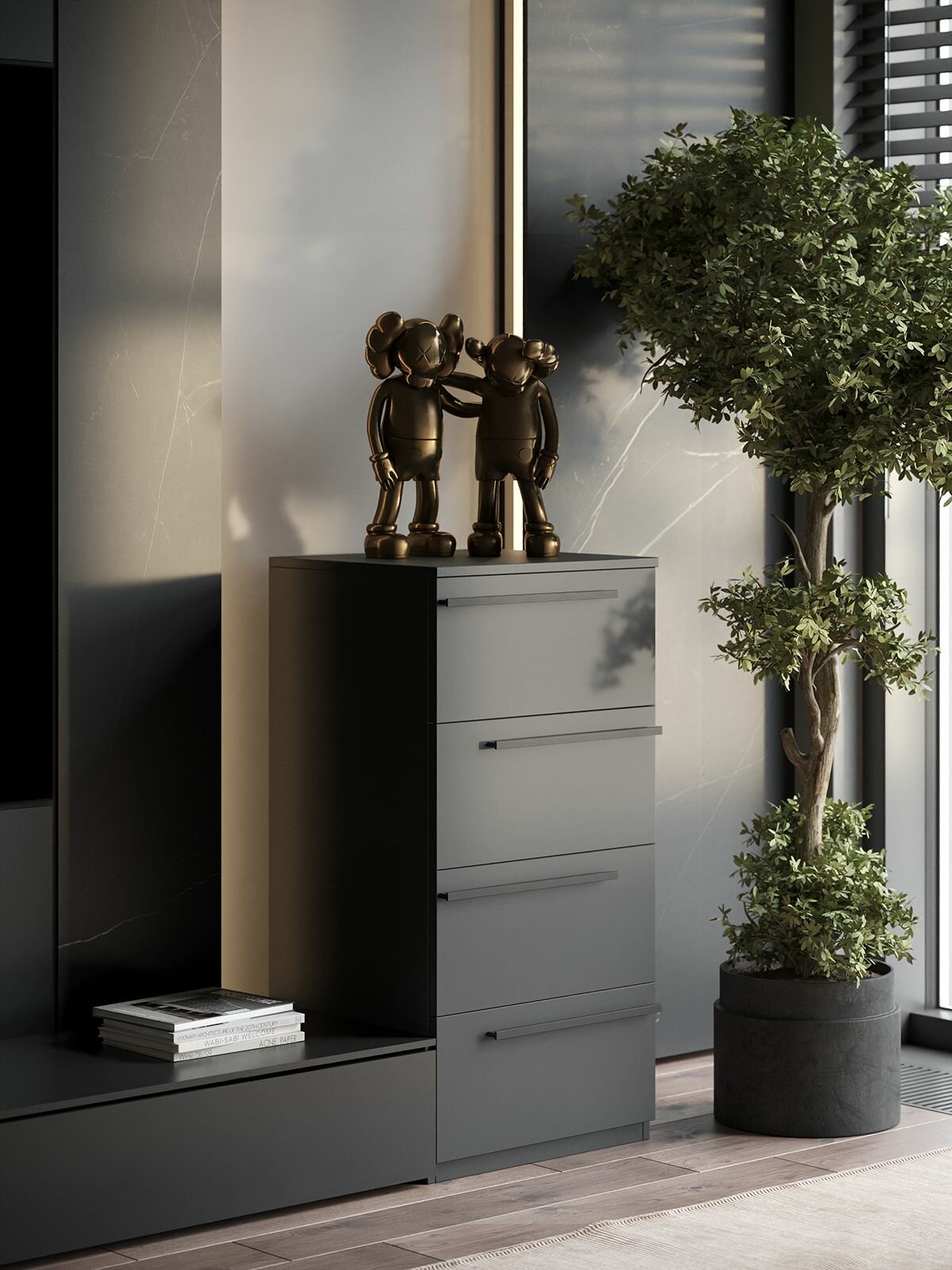 Комод SOHO для одежды, 4 ящика, цвет серый, габариты 45х90х40 см