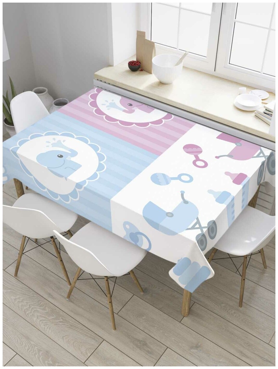 Скатерть прямоугольная JoyArty на кухонный стол "Для мальчика и для девочки" из оксфорда, 180x145 см