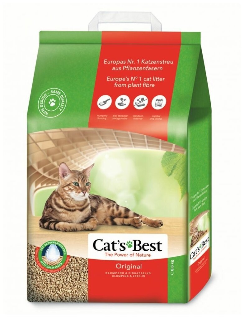 Наполнитель Cat's Best Original для кошек, древесный, комкующийся, 20 л, 8.6 кг - фотография № 5