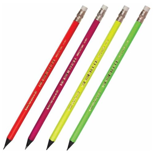 фото Карандаш чернографитный bic, 1 шт., "evolution fluo", hb, с резинкой, пластиковый, корпус ассорти, заточенный, 942882