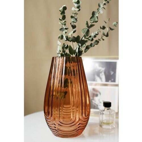 Стеклянная ваза амбра кьяра малая, ручной работы, янтарная, 25 см, Kaemingk (Decoris) 647128