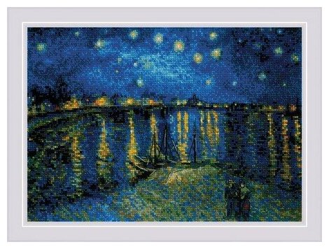 Набор для вышивания крестом Звездная ночь над Роной по мотивам картины В. Ван Гога 1884, 38x26 см. канва, мулине