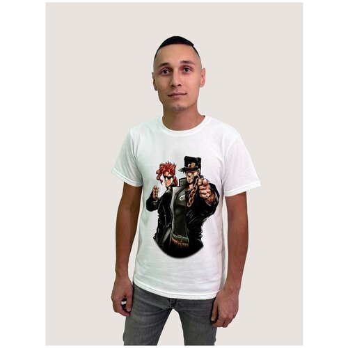 фото Футболка мужская белая из хлопка с dtf принтом аниме джоджо - 7 будь на стиле