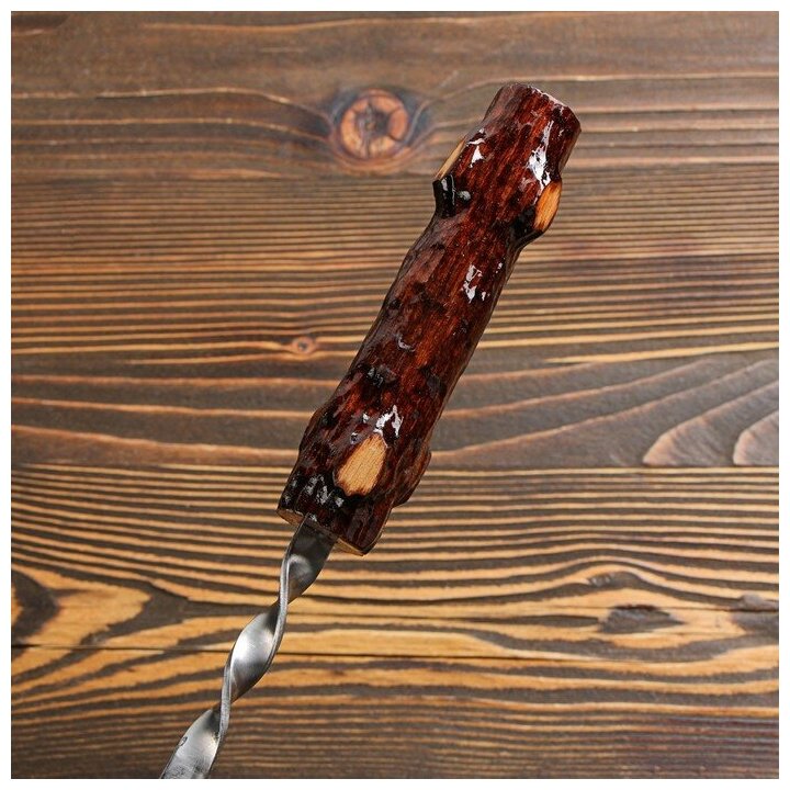 Шампур с деревянной ручкой "Пенек" металл - 3 мм, ширина - 12 мм, рабочая длина - 50 см - фотография № 3