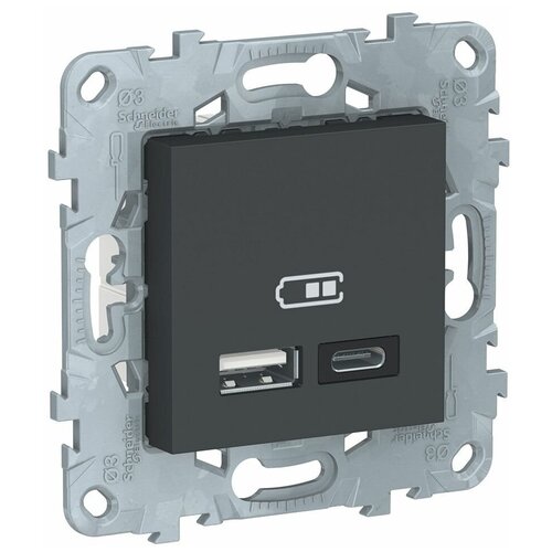 UNICA NEW Розетка USB, 2-местная, тип А+С, 5 В / 2400 мА, антрацит Schneider Electric NU501854