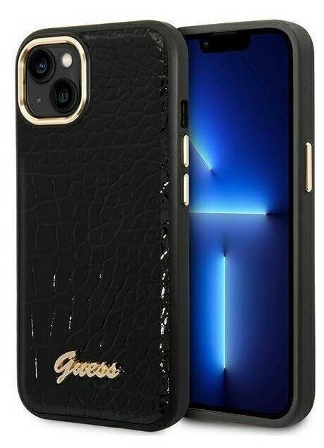 Guess для iPhone 14 чехол PU Croco Metal logo Hard Black