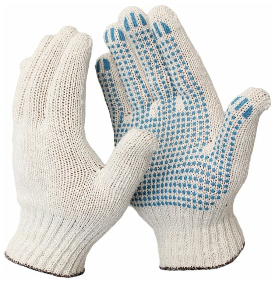 Перчатки (gloves) ХБ 10кл. 4 нитки с ПВХ покрытием белые (5 пар) / PPE-001 - фотография № 4