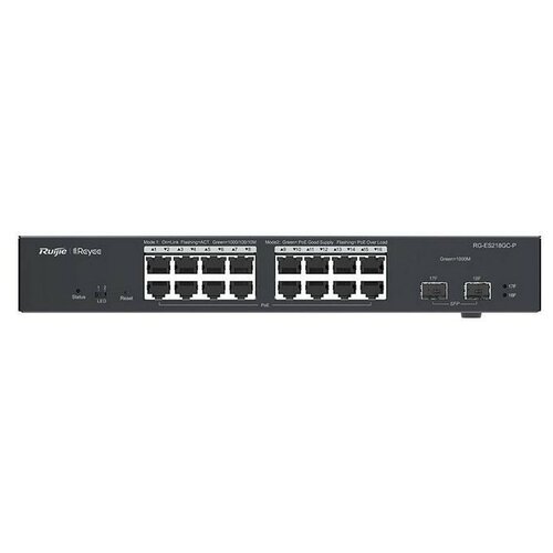 Ruiji RG-ES218GC-P 16 портов Gigabit Ethernet, коммутатор с облачным управлением 16 портов PoE/PoE+, 2 SFP, 240W PoE, 19 дюймов