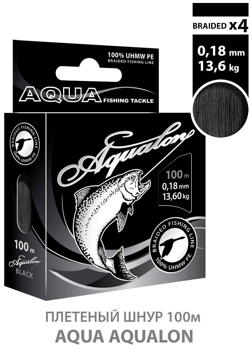 Плетеный шнур для рыбалки AQUA Aqualon 100m 0.18mm 13.60kg черный