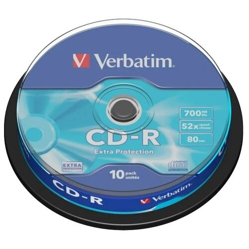 Диск CD-R Verbatim 700 Mb, 52x, Cake Box (10), DL (10/200) диск cd r verbatim 700 mb 52x jewel case 10 dl printable 10 100