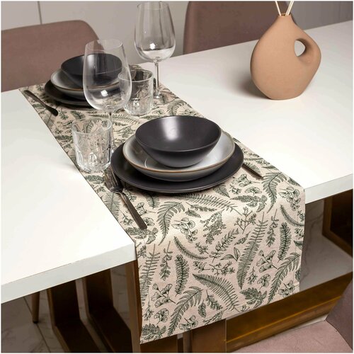Набор 2 дорожки на стол, кухонная сервировочная скатерть (130х35 см). Травяной гербарий / Herbier d'Herbes