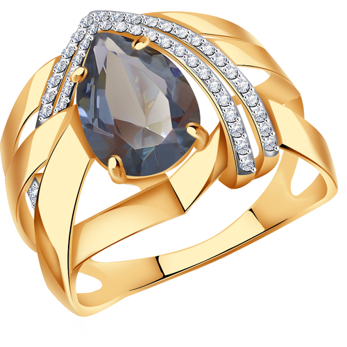 золотое кольцо александра с ситаллом цвета лондон топаз и фианитом кл3816 87ск Кольцо Diamant online, золото, 585 проба, фианит, топаз, размер 19