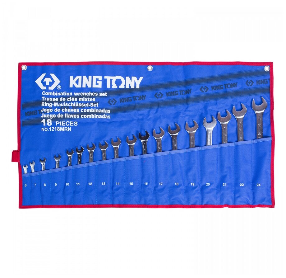 KING TONY Набор комбинированных ключей, 6-24 мм чехол из теторона, 18 предметов 1218MRN