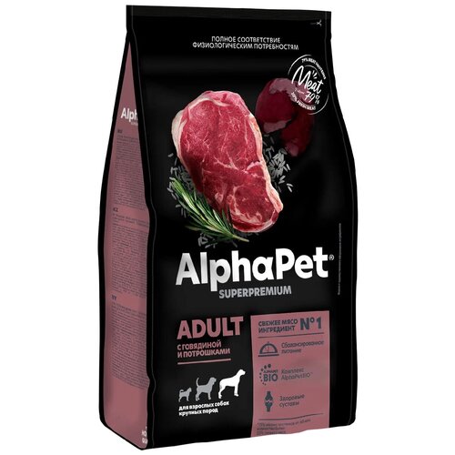 AlphaPet Superpremium (АльфаПет) 12кг с говядиной и потрошками сухой для собак крупных пород